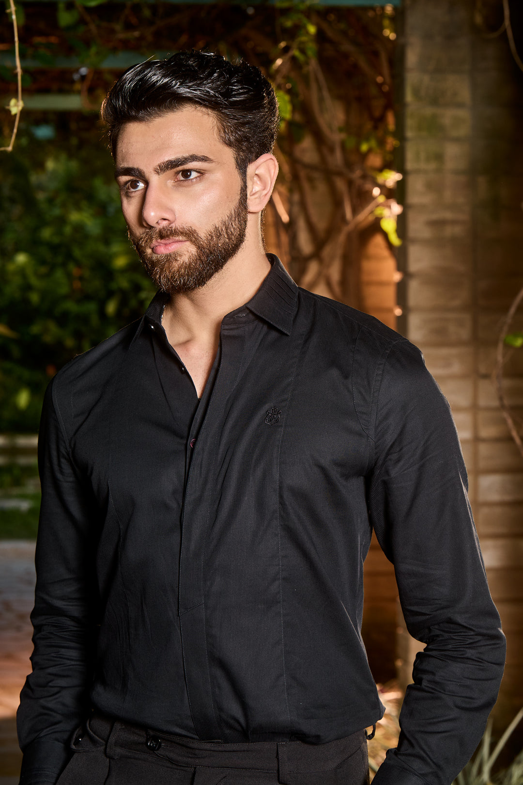 Jet Black Striped Slim Fit Shirt