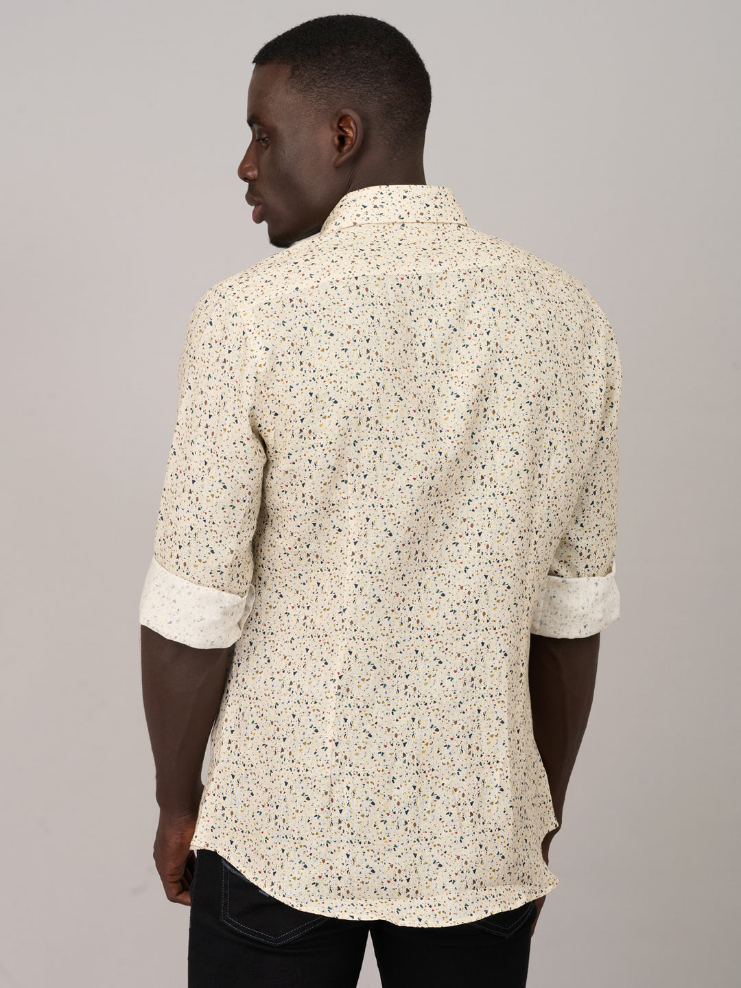 Elegant Beige Printed Linen Shirt