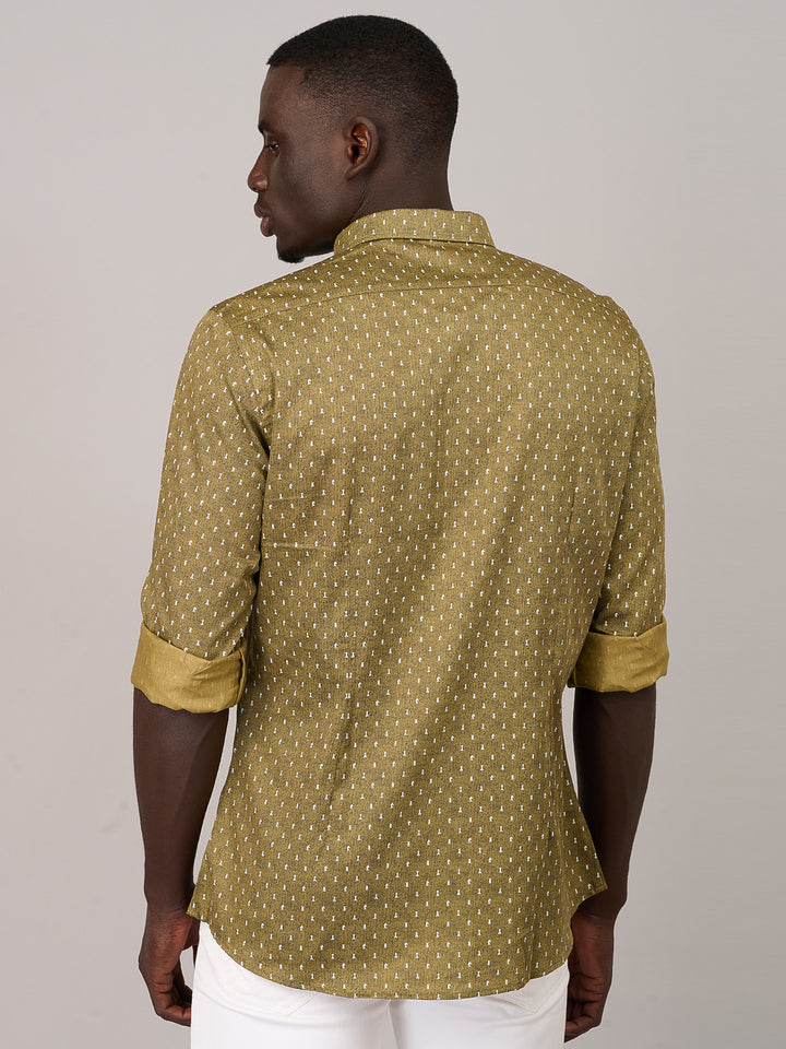 Olive Green Casual Printed Shirt