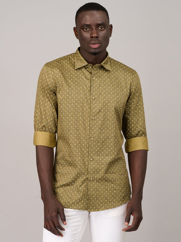 Olive Green Casual Printed Shirt