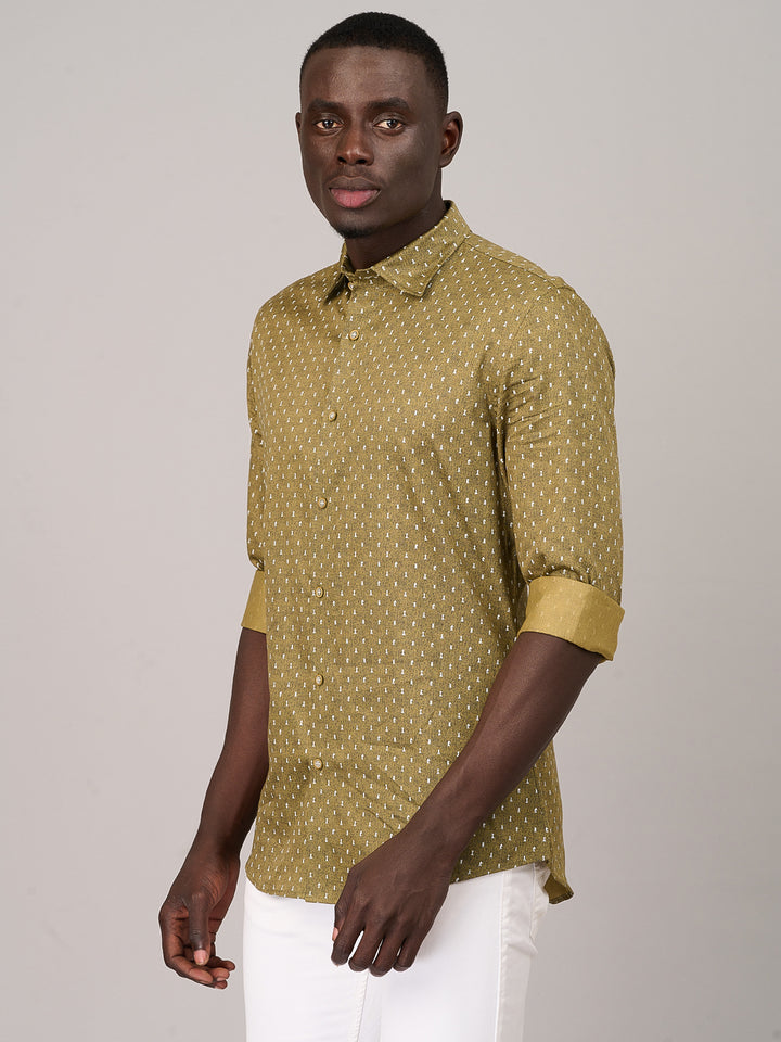 Olive Green Casual Printed Shirt