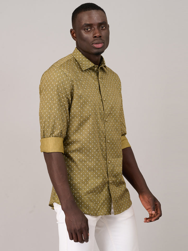 Olive Green Casual Printed Shirt