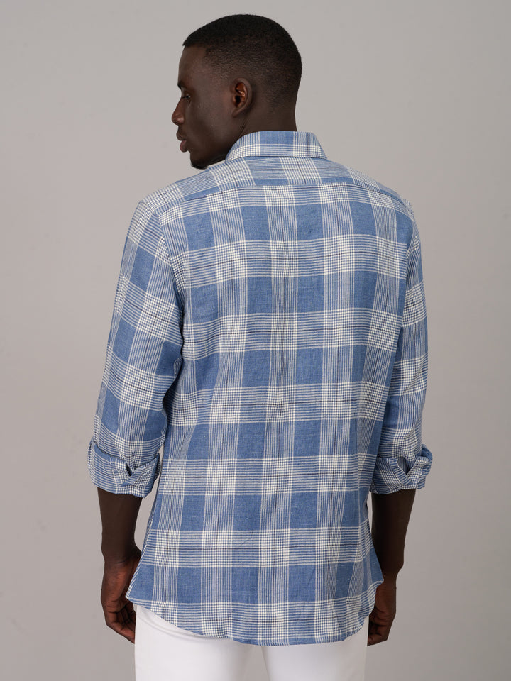 Steel Blue Checked Linen Shirt