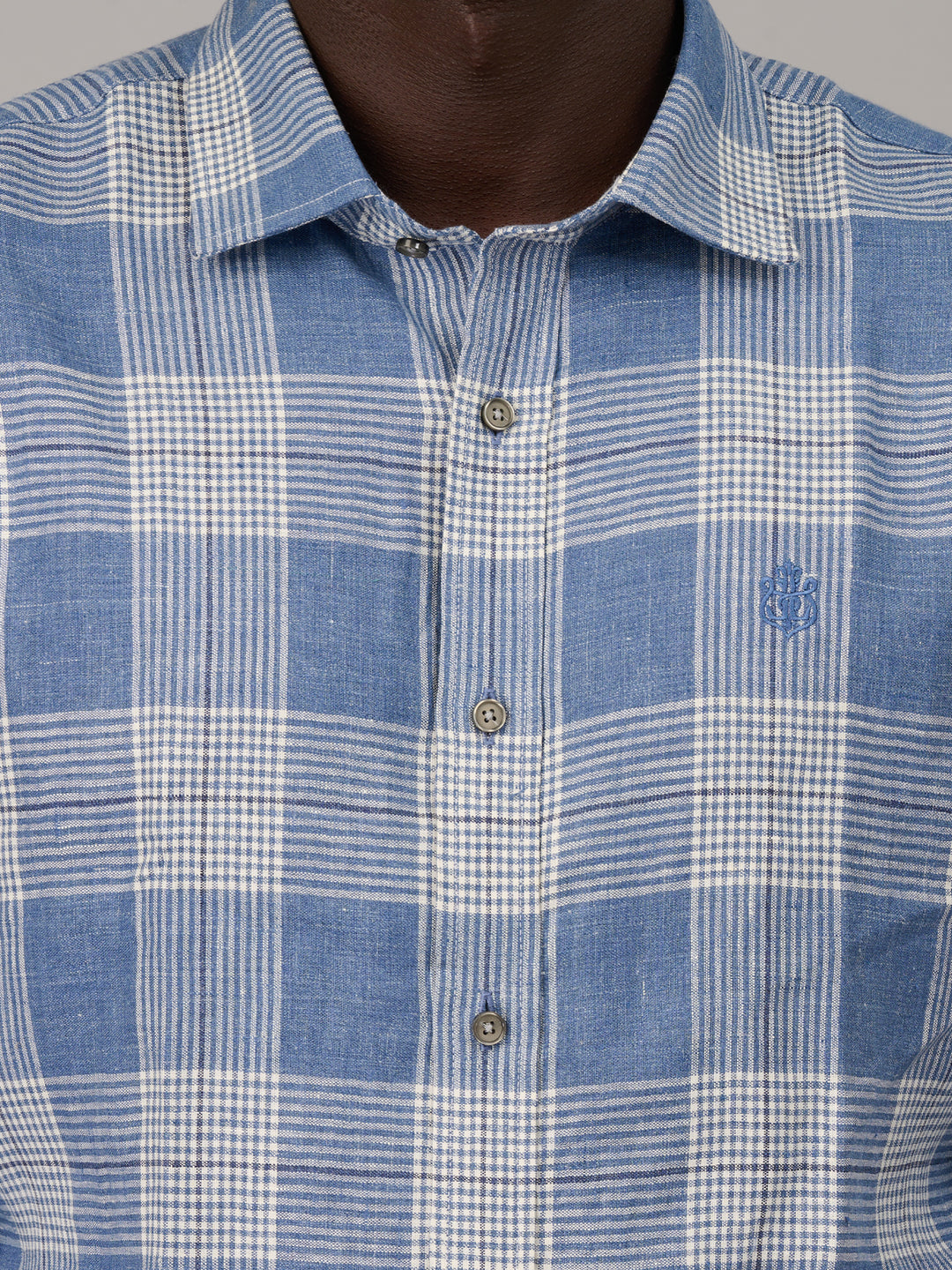 Steel Blue Checked Linen Shirt