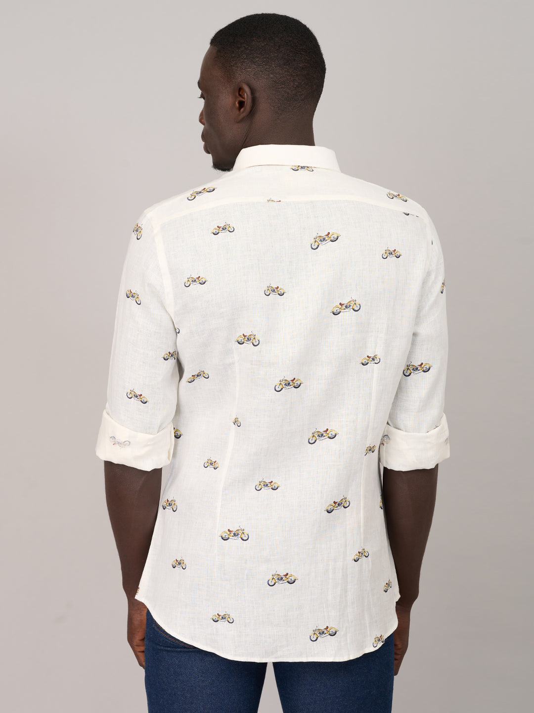 Pearl White Printed Linen Shirt