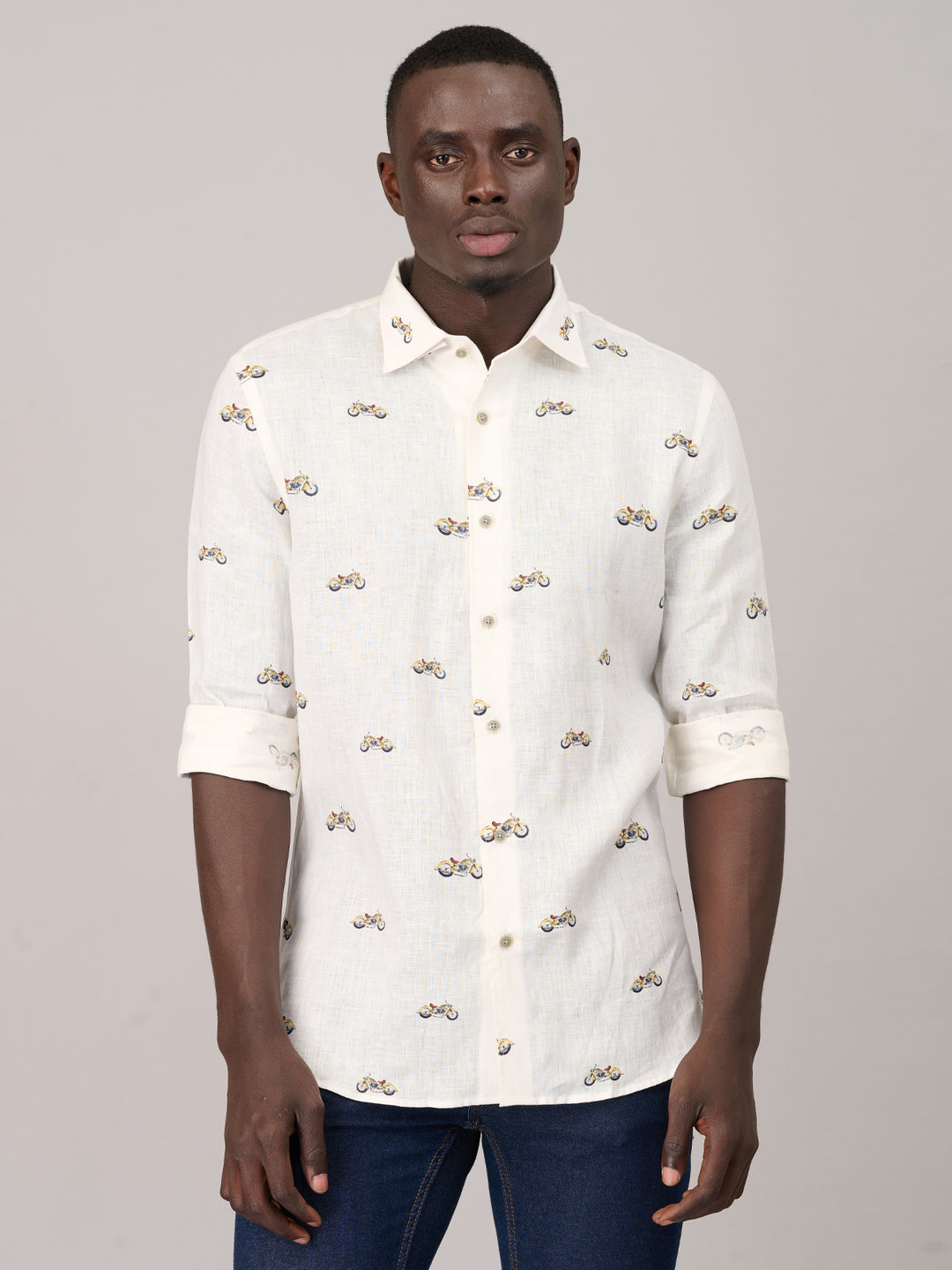 Pearl White Printed Linen Shirt