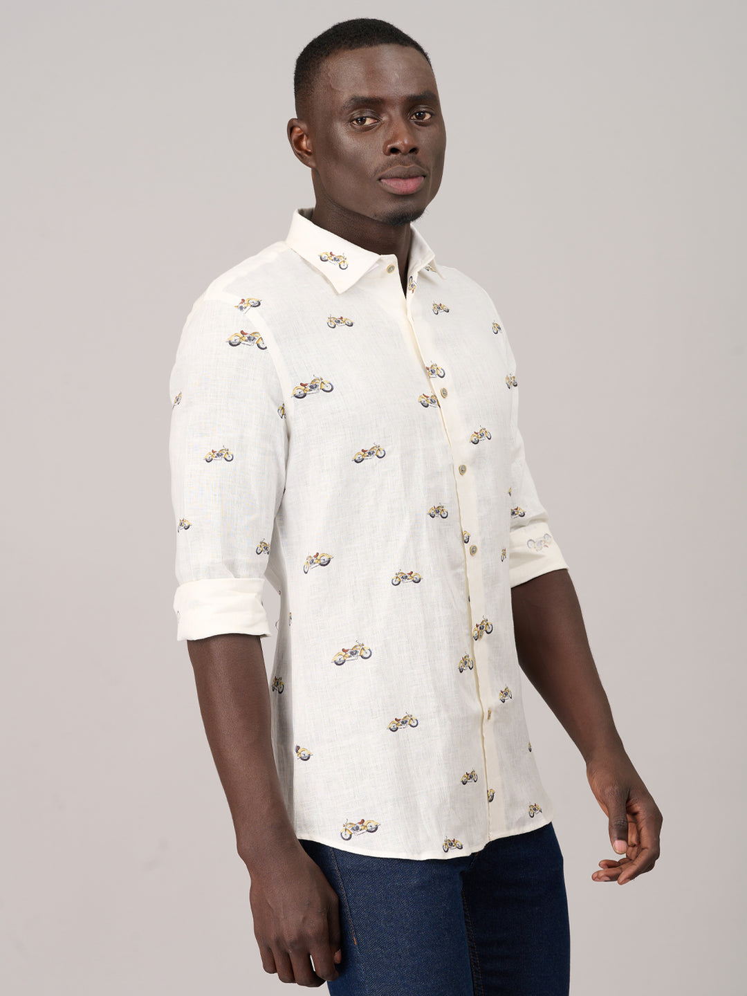 Pearl White Printed Linen Shirt