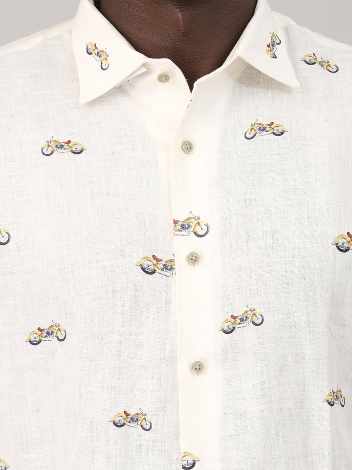 Pearl White Printed Linen Shirt