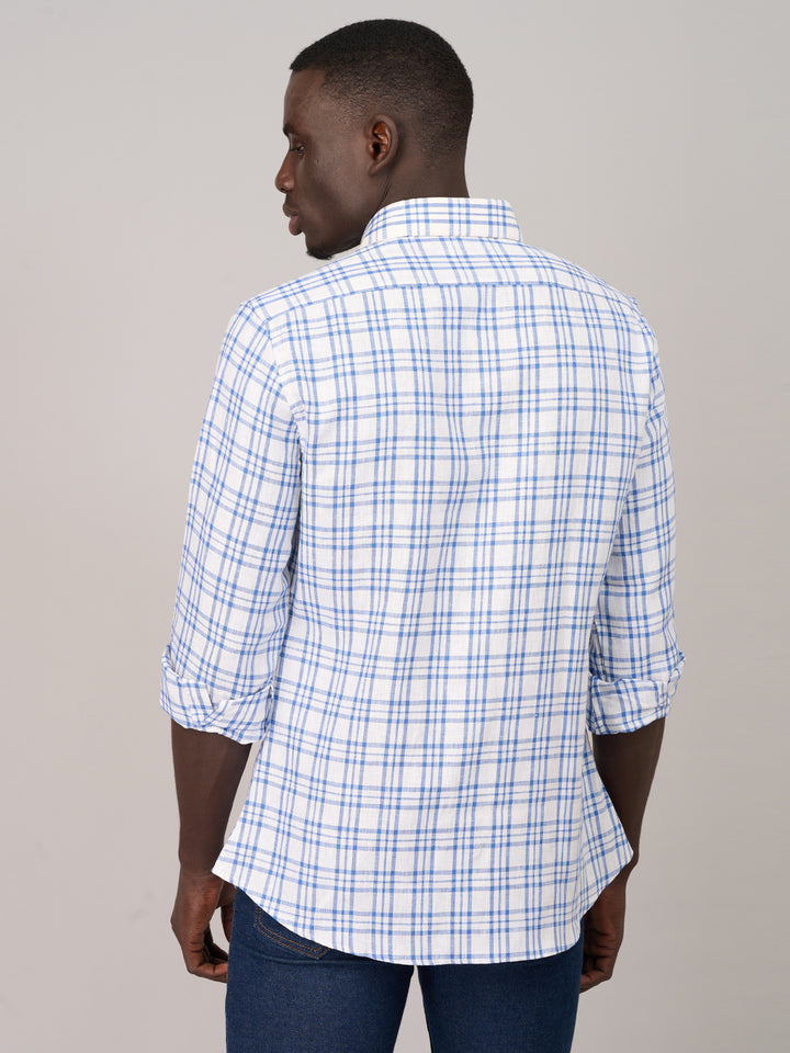 Off-White Blue Checked Linen Shirt