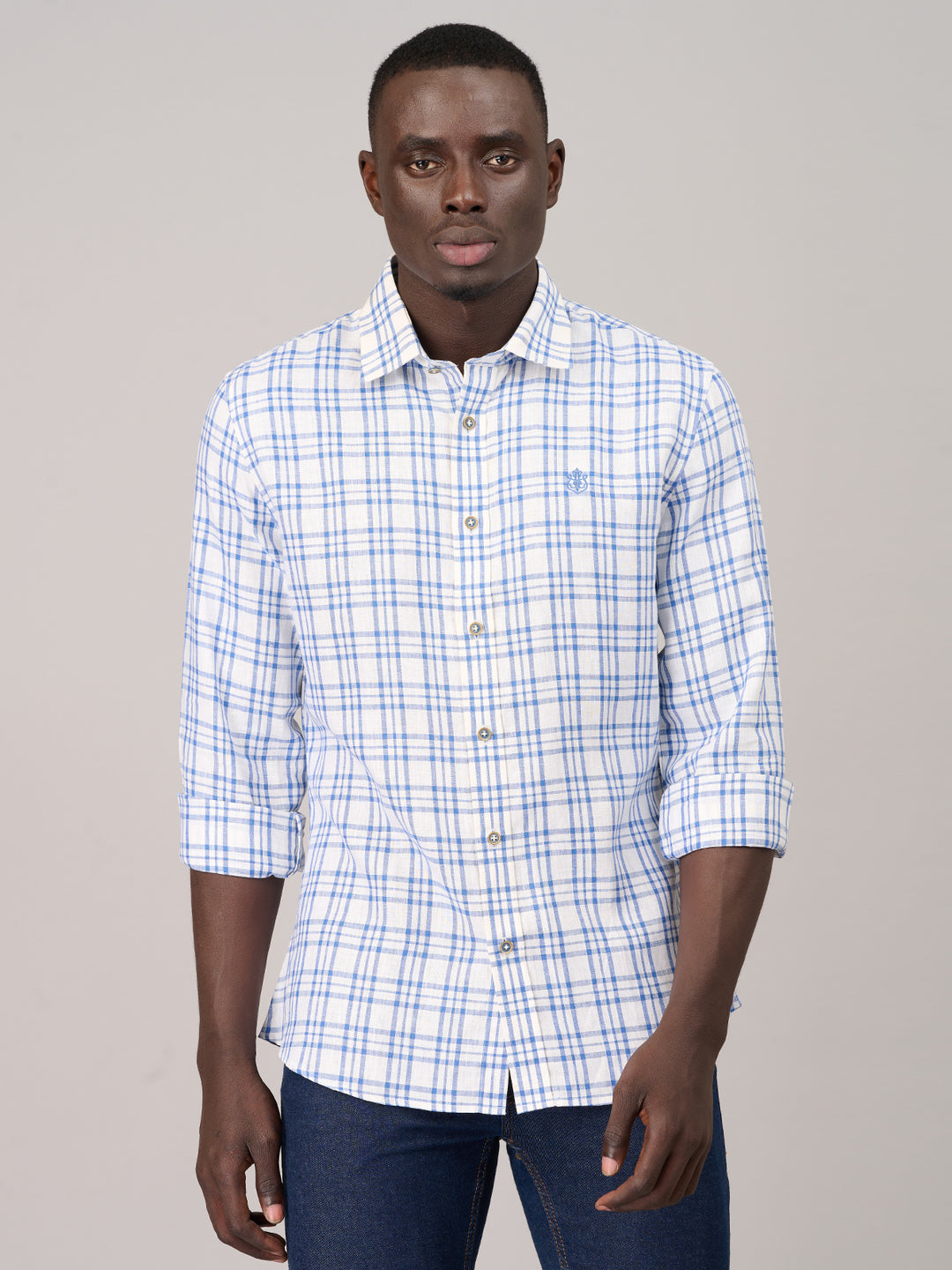 Off-White Blue Checked Linen Shirt