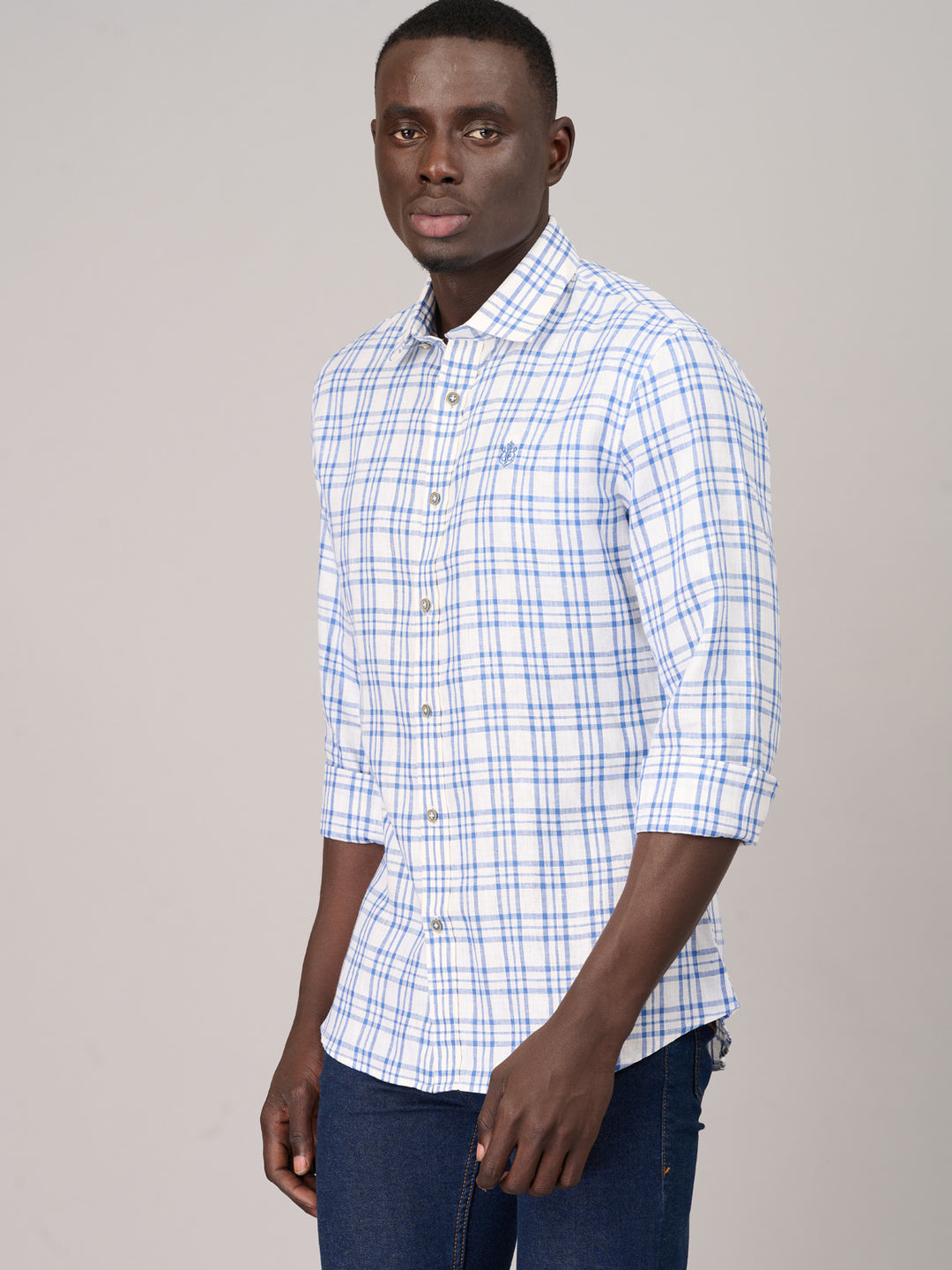 Off-White Blue Checked Linen Shirt