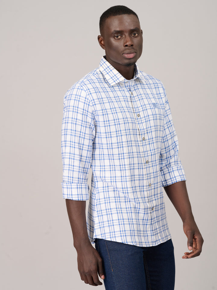 Off-White Blue Checked Linen Shirt