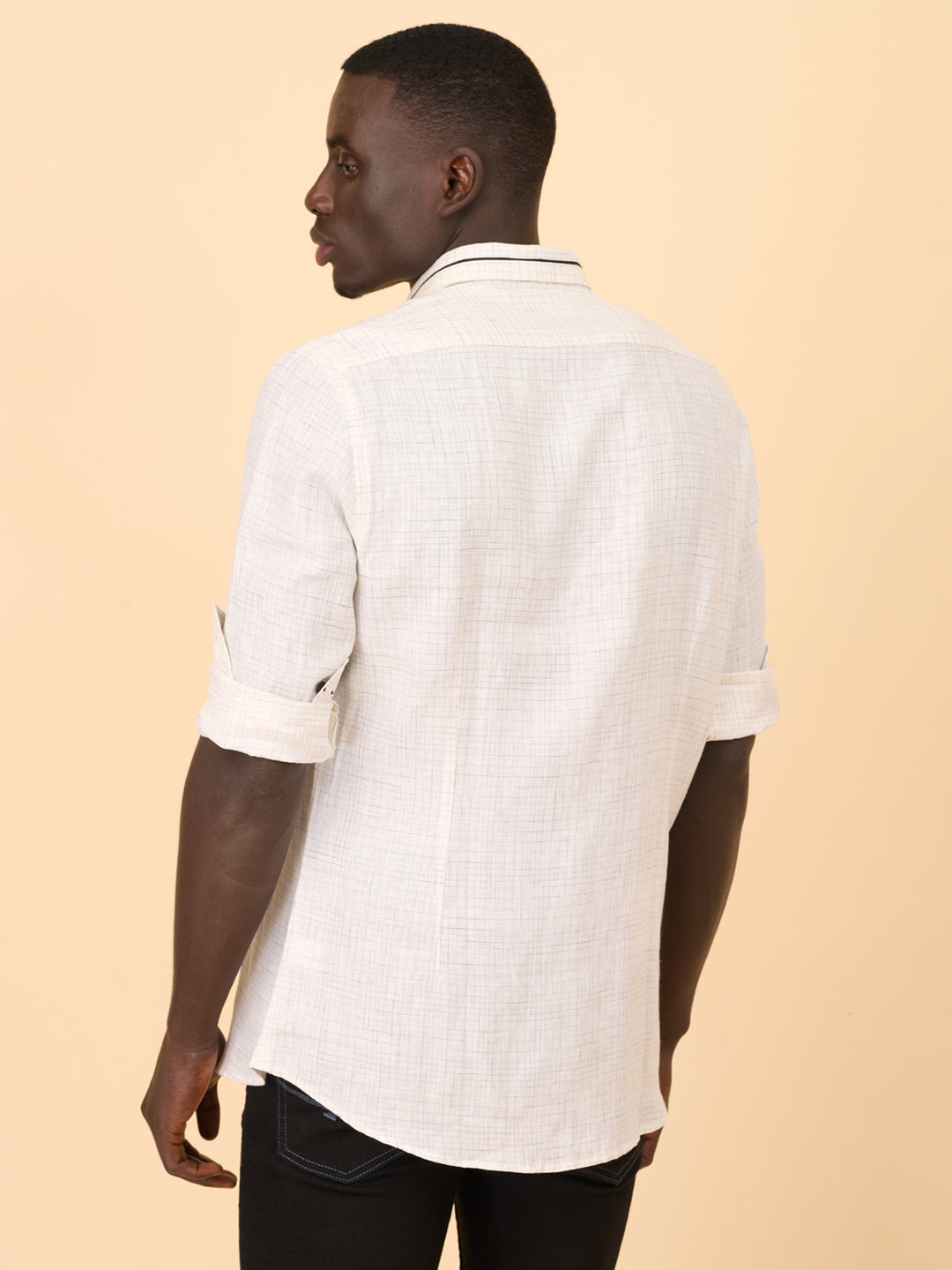 Cream Checked Linen Shirt