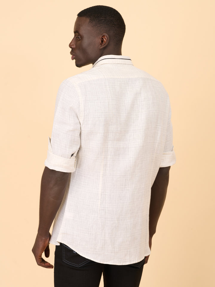 Cream Checked Linen Shirt