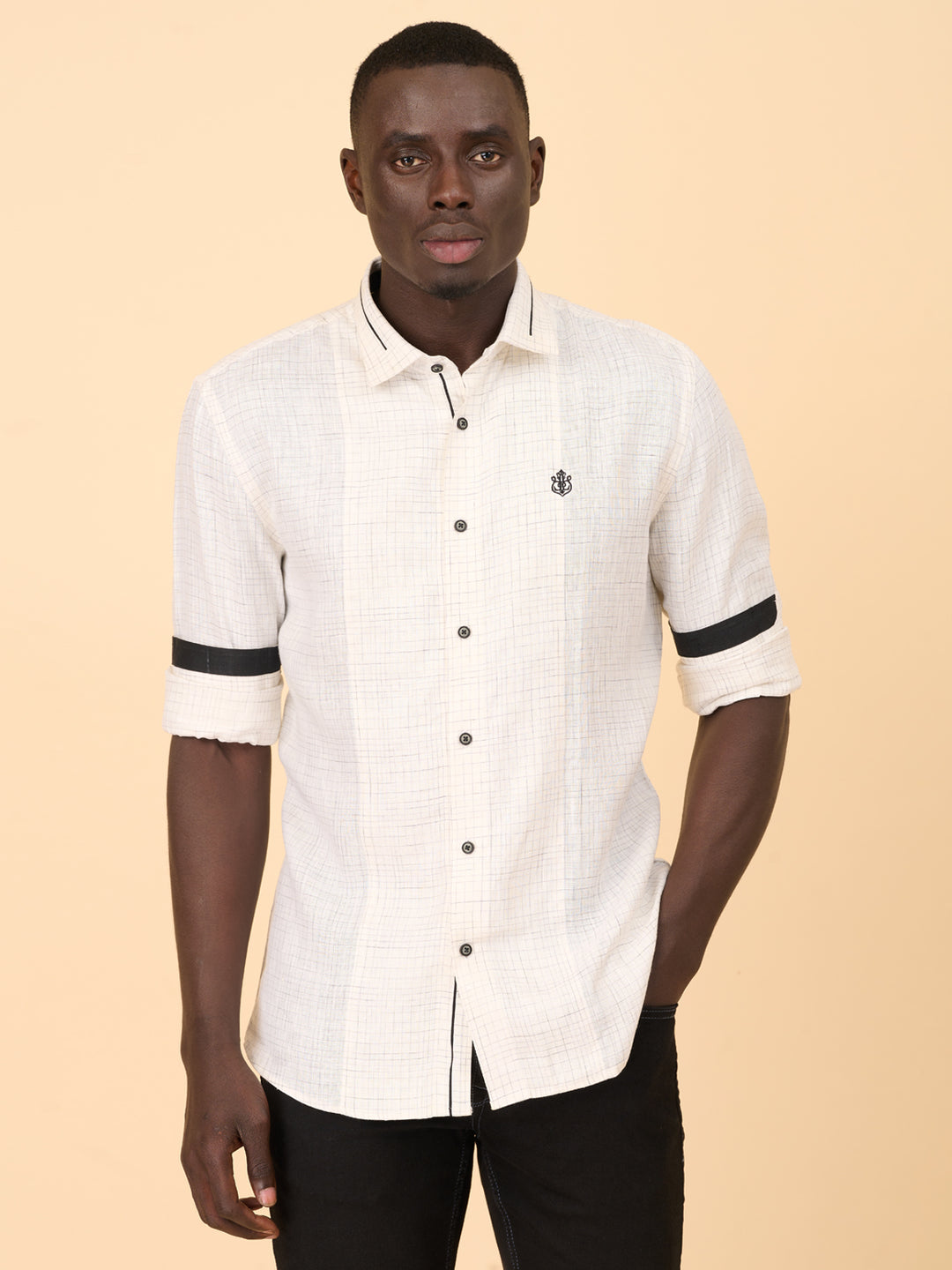 Cream Checked Linen Shirt