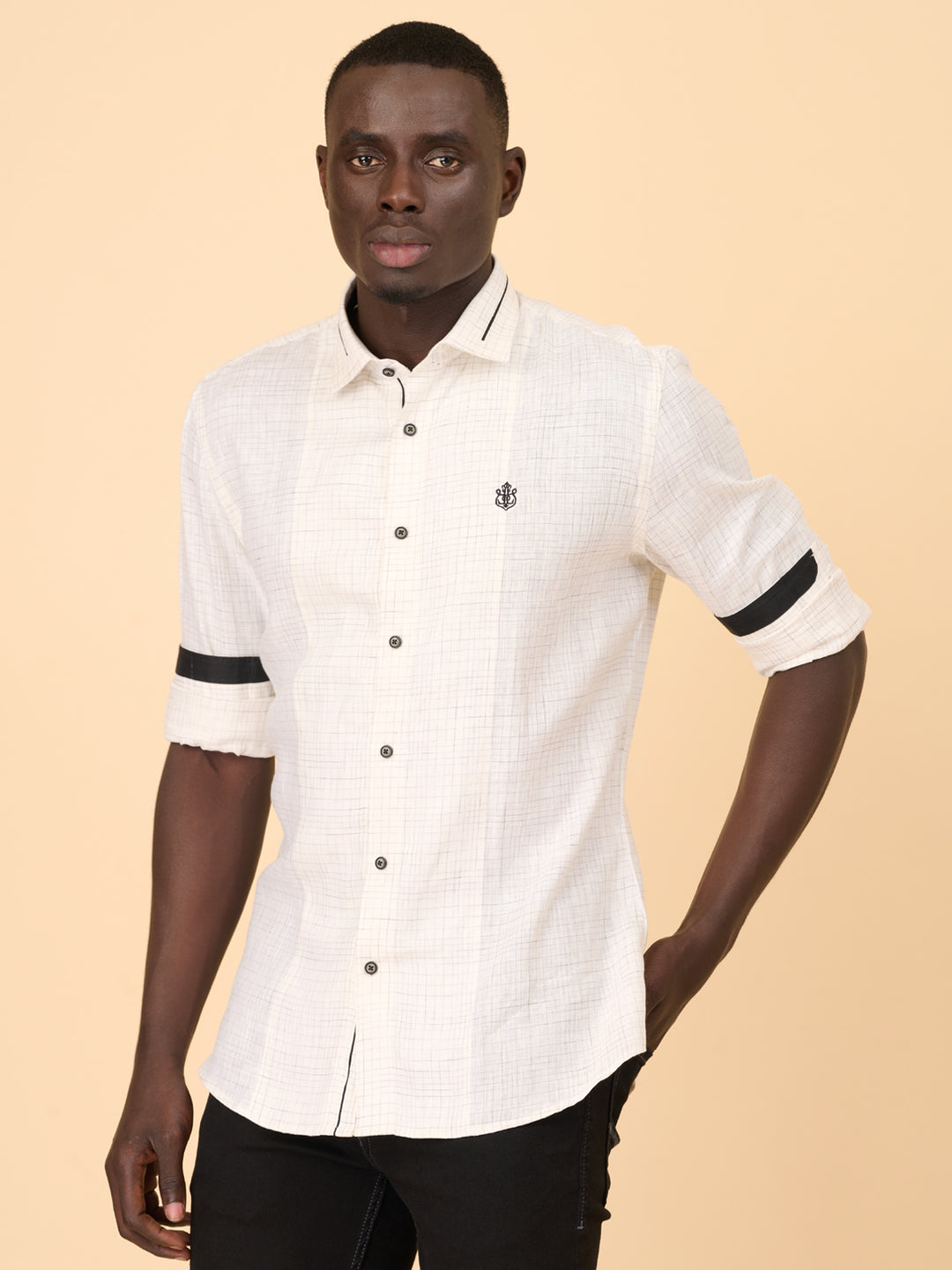 Cream Checked Linen Shirt