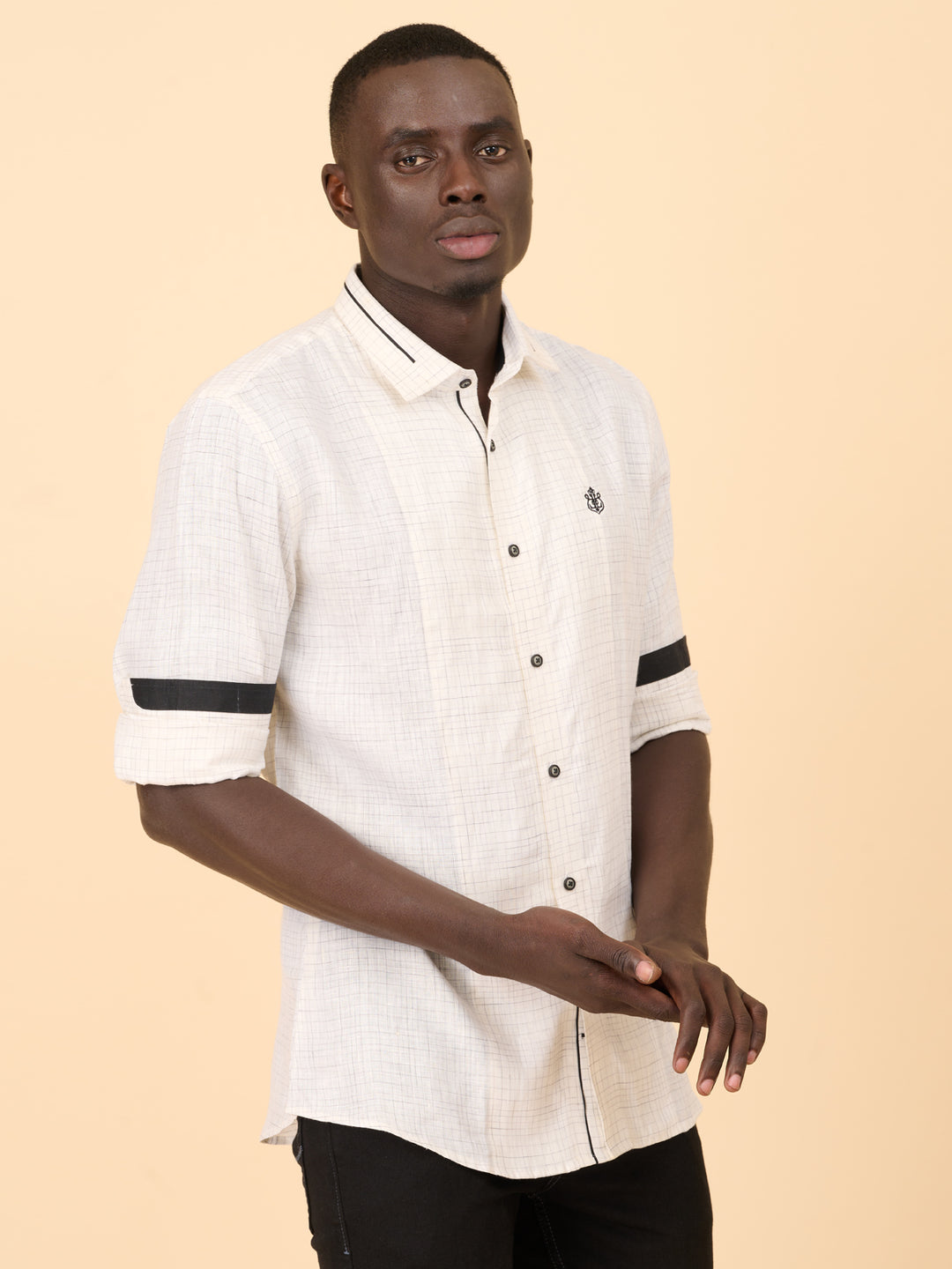 Cream Checked Linen Shirt