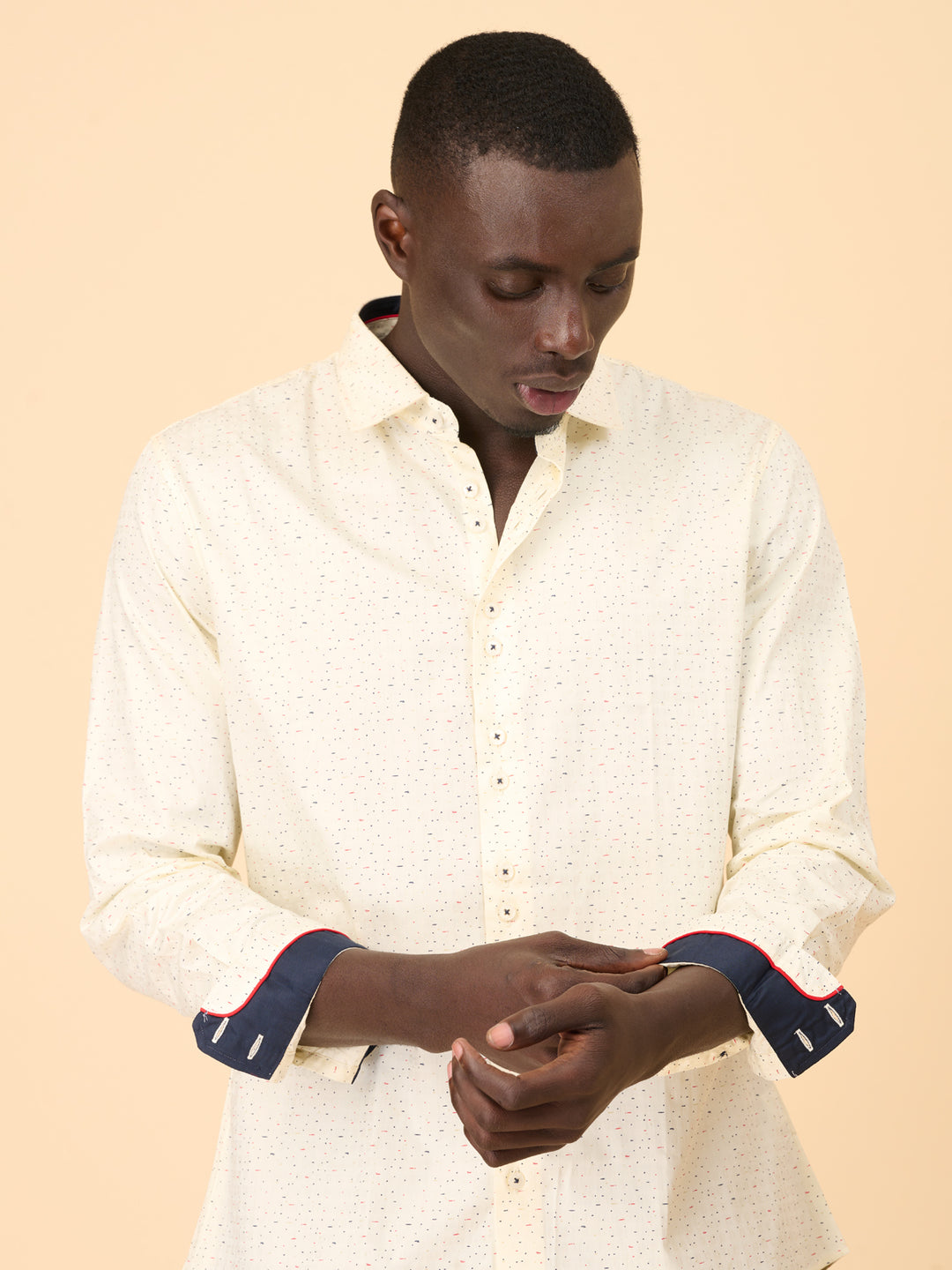 Off-Cream Full Sleeve Printed Shirt