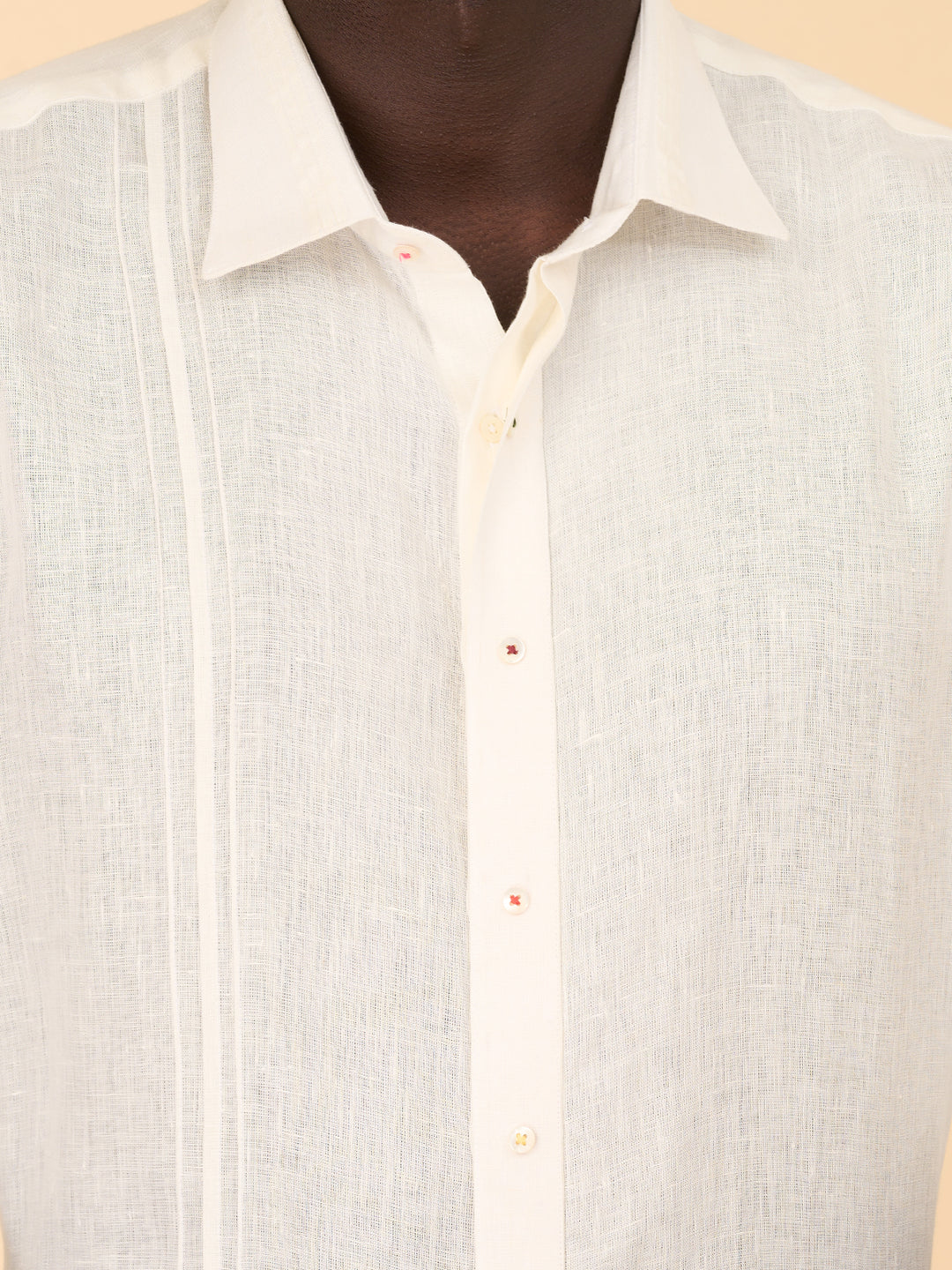 Ivory Patterned Linen Shirt