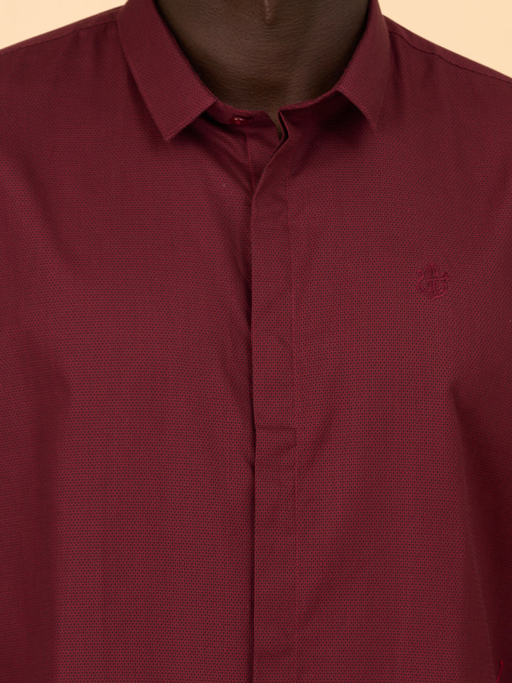 Crimson Velvet Self Design Shirt