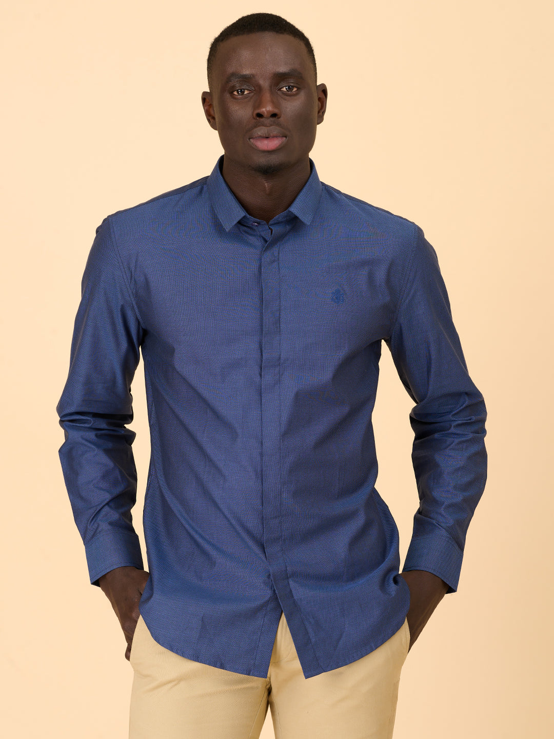 Deep Navy Self Design Shirt