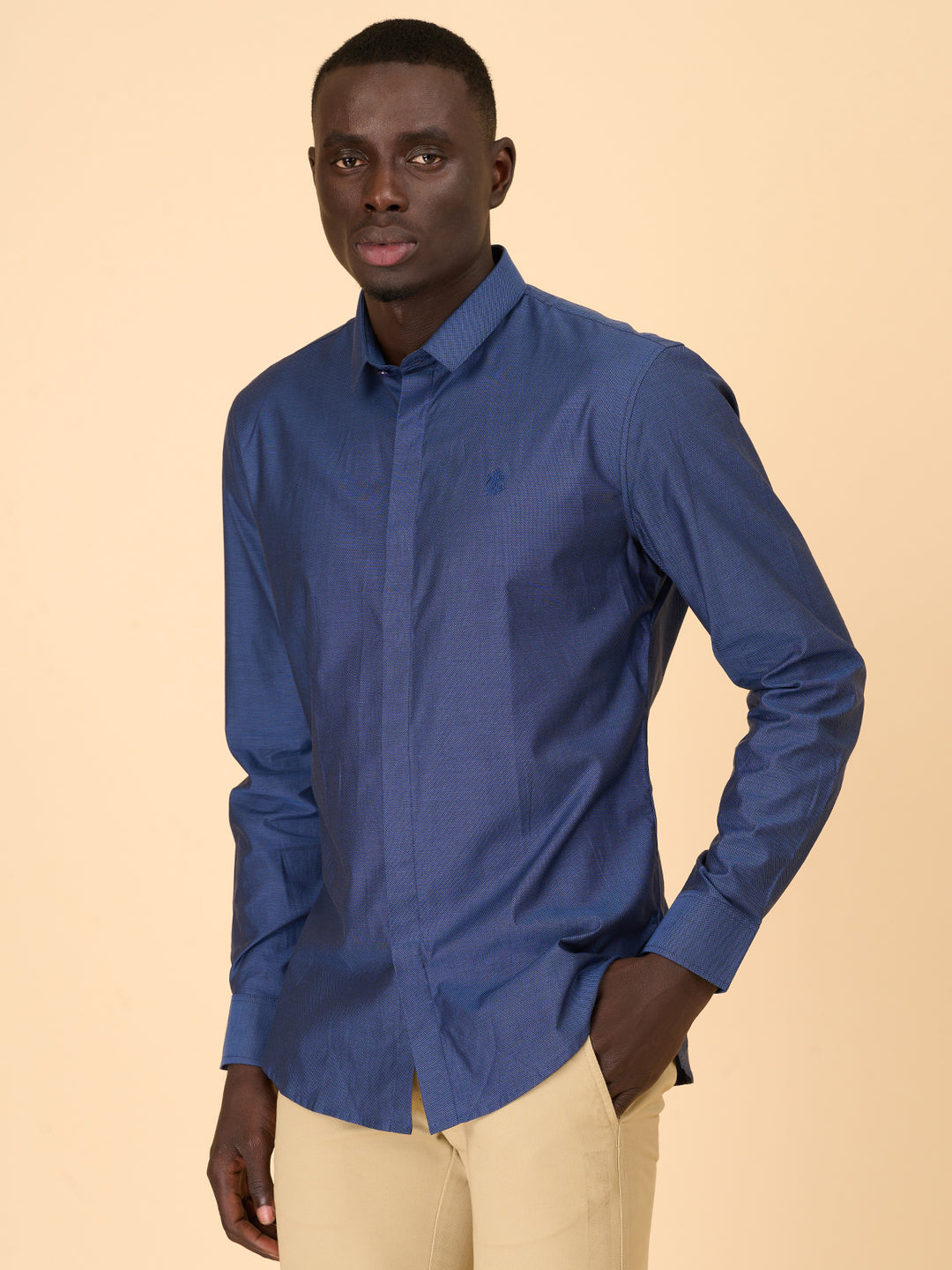 Deep Navy Self Design Shirt