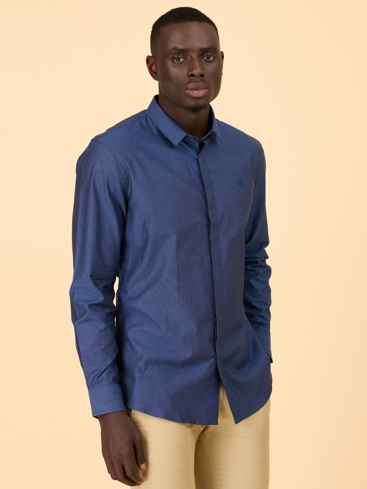 Deep Navy Self Design Shirt