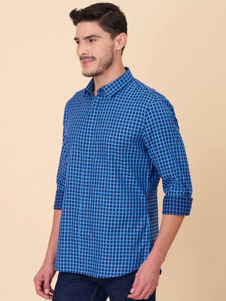 Navy Blue Checked Formal Shirt