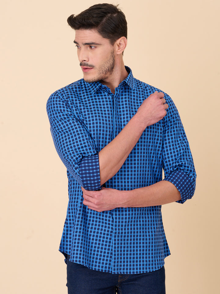 Navy Blue Checked Formal Shirt