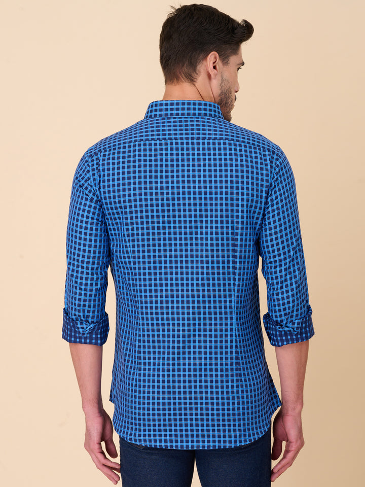 Navy Blue Checked Formal Shirt