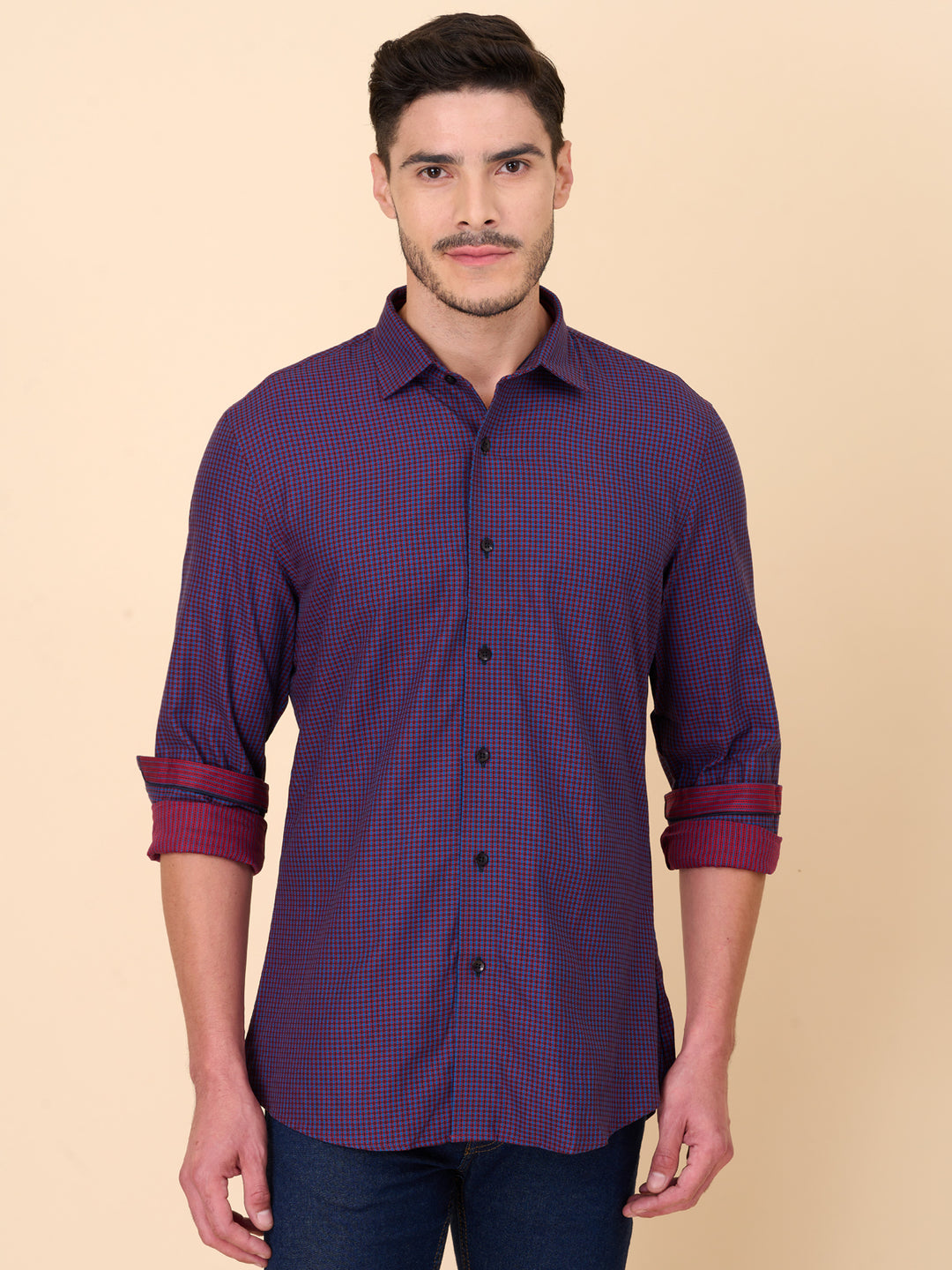 Maroon Micro Checked Formal Shirt