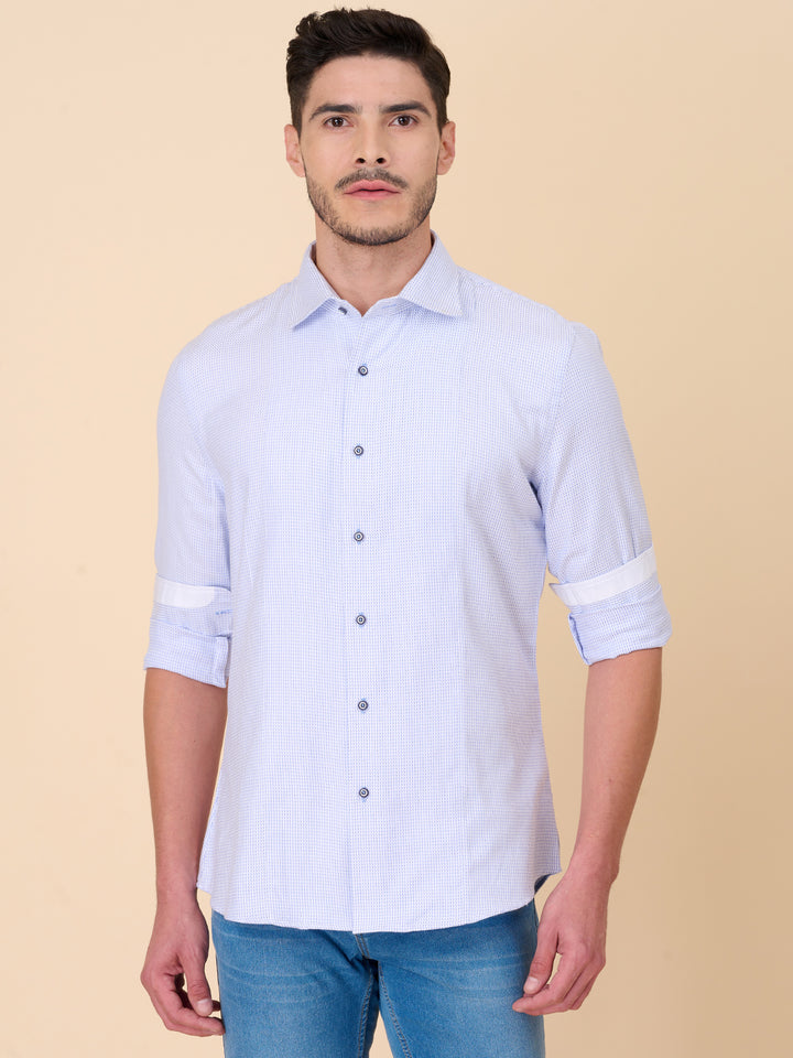 Formal White & Blue Self Design Shirt