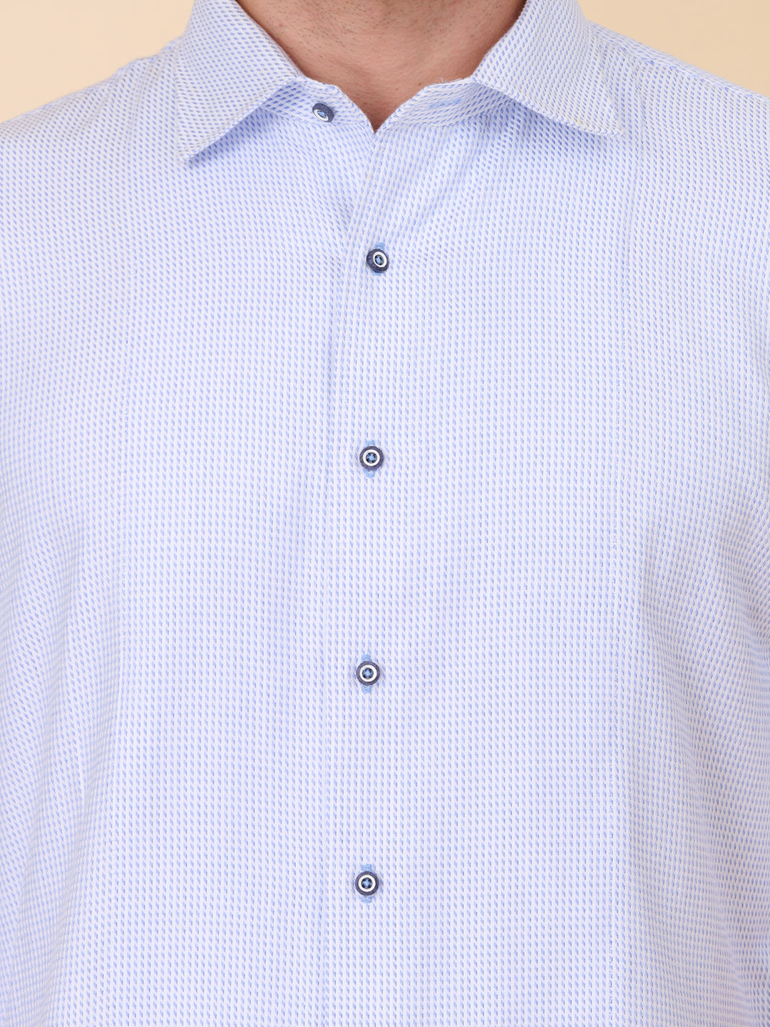 Formal White & Blue Self Design Shirt