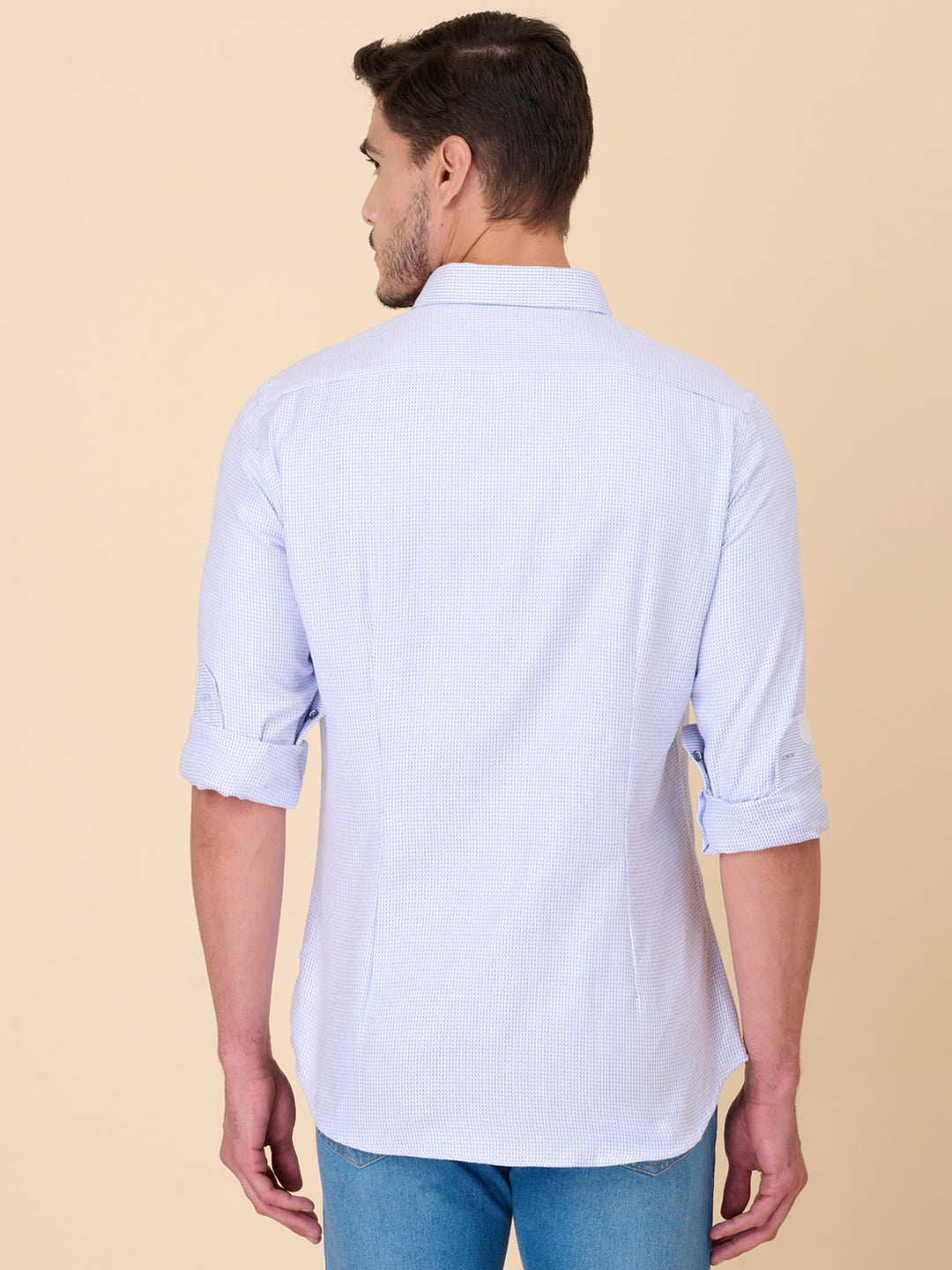 Formal White & Blue Self Design Shirt