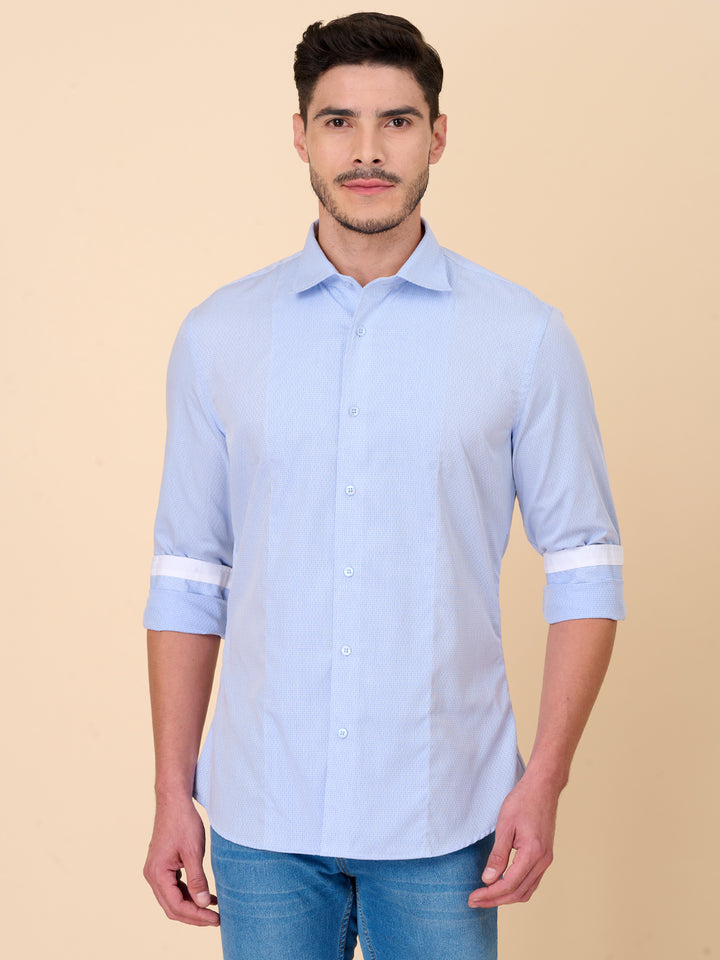 Classic Sky Blue Self Design Shirt