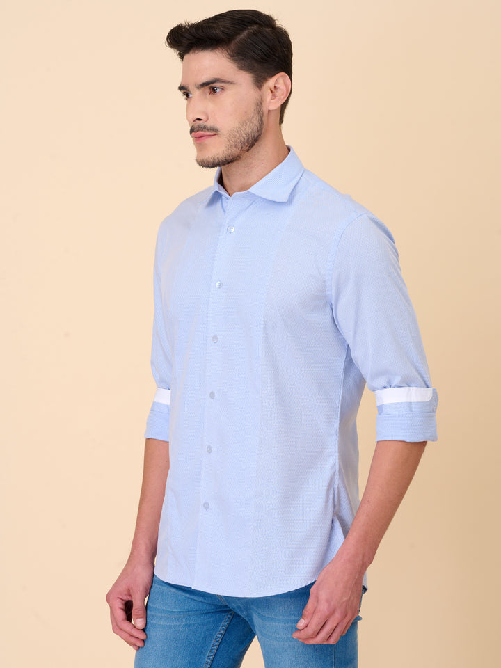 Classic Sky Blue Self Design Shirt