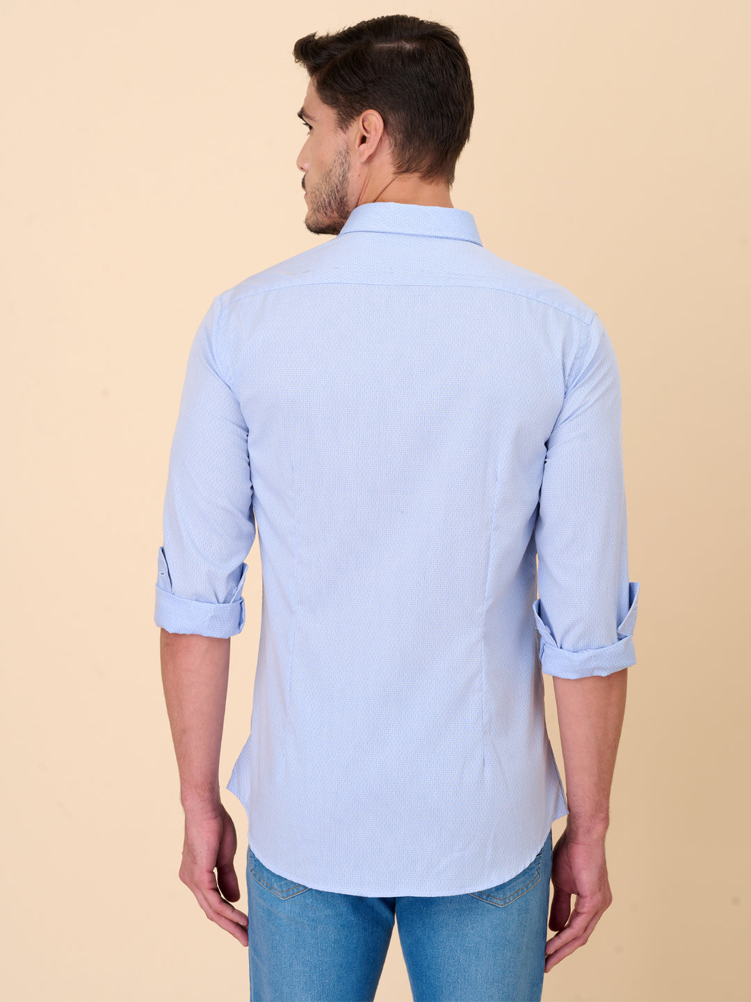 Classic Sky Blue Self Design Shirt