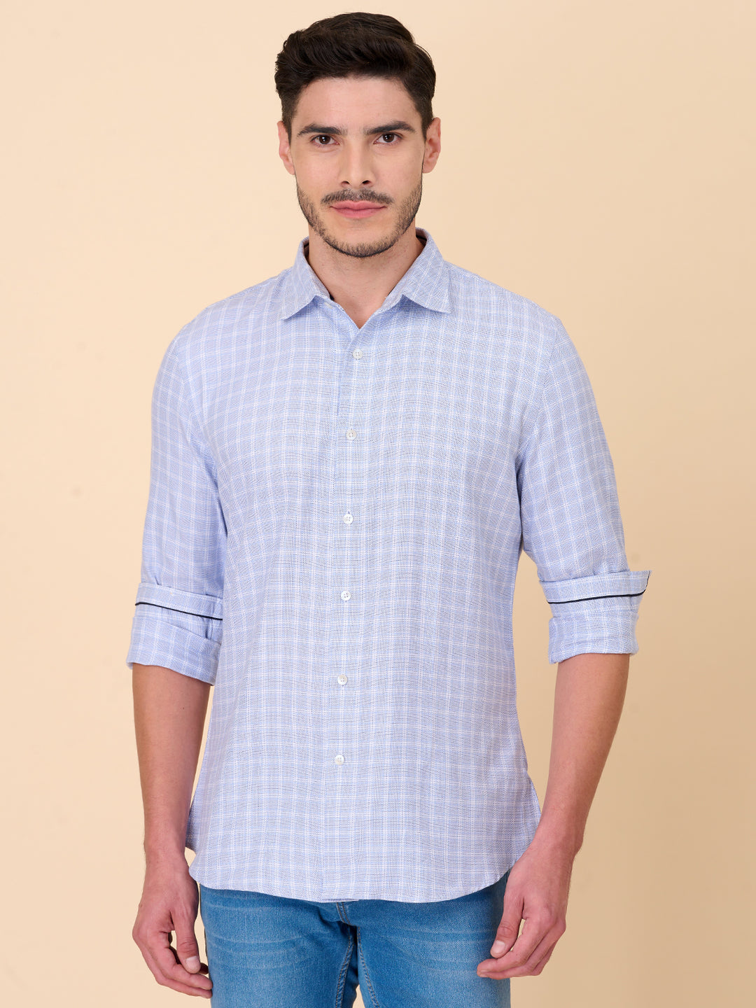 Sky Blue Checked Cotton Shirt