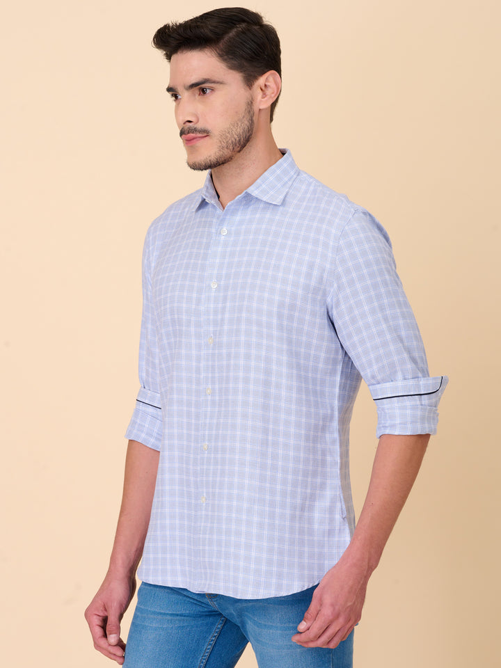 Sky Blue Checked Cotton Shirt