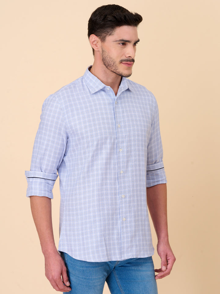 Sky Blue Checked Cotton Shirt