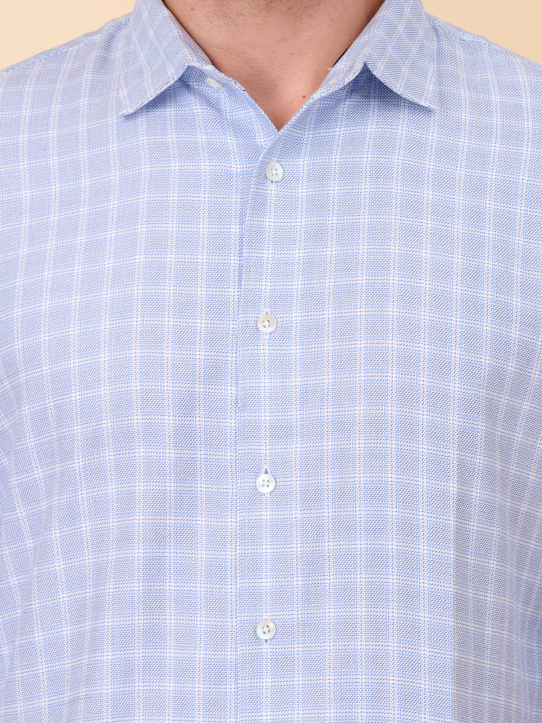 Sky Blue Checked Cotton Shirt