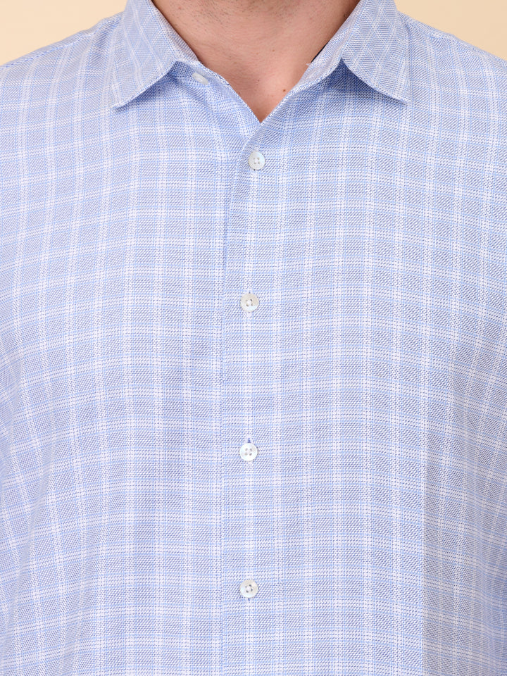 Sky Blue Checked Cotton Shirt