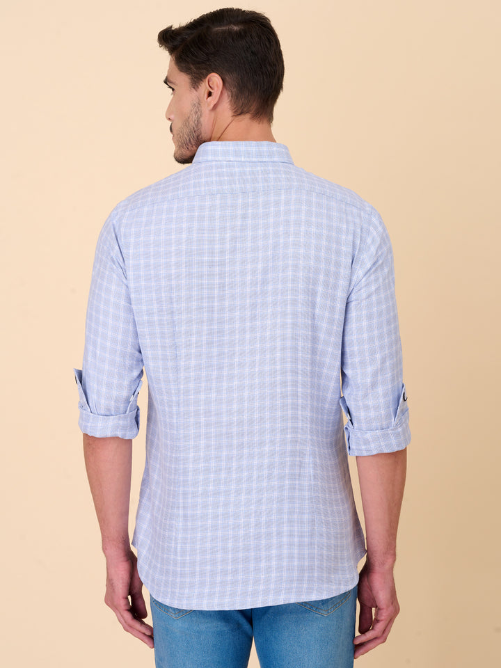 Sky Blue Checked Cotton Shirt