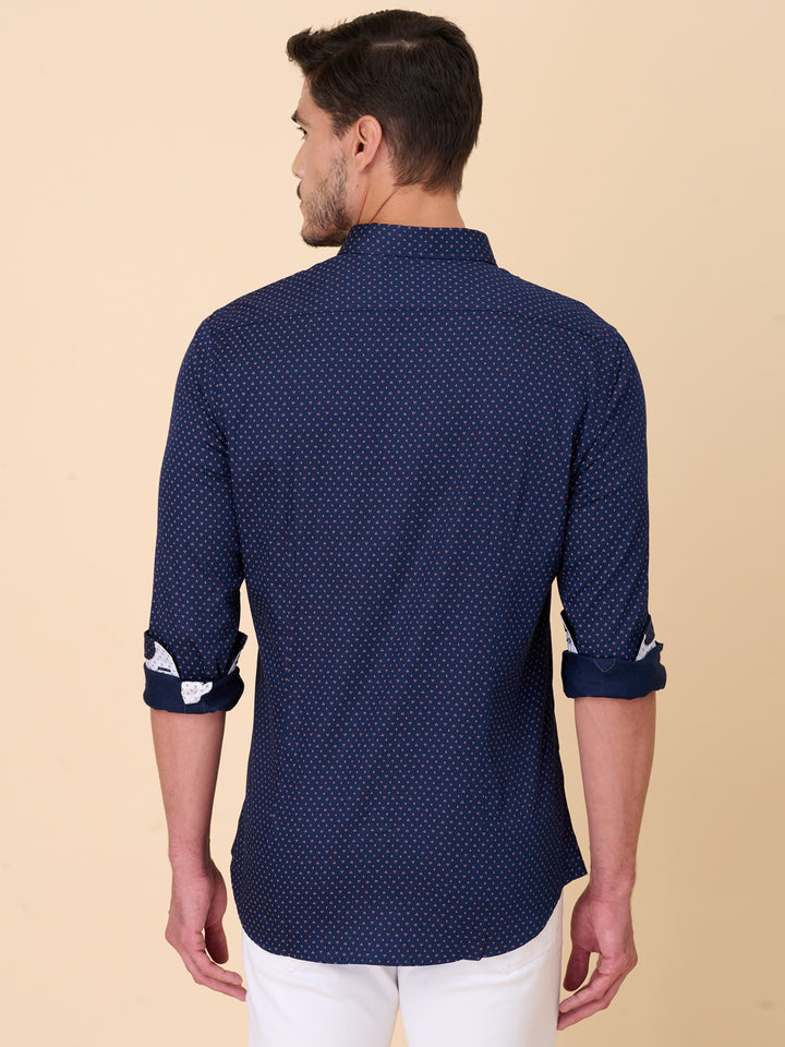 Navy Blue Cotton with Brick Accents