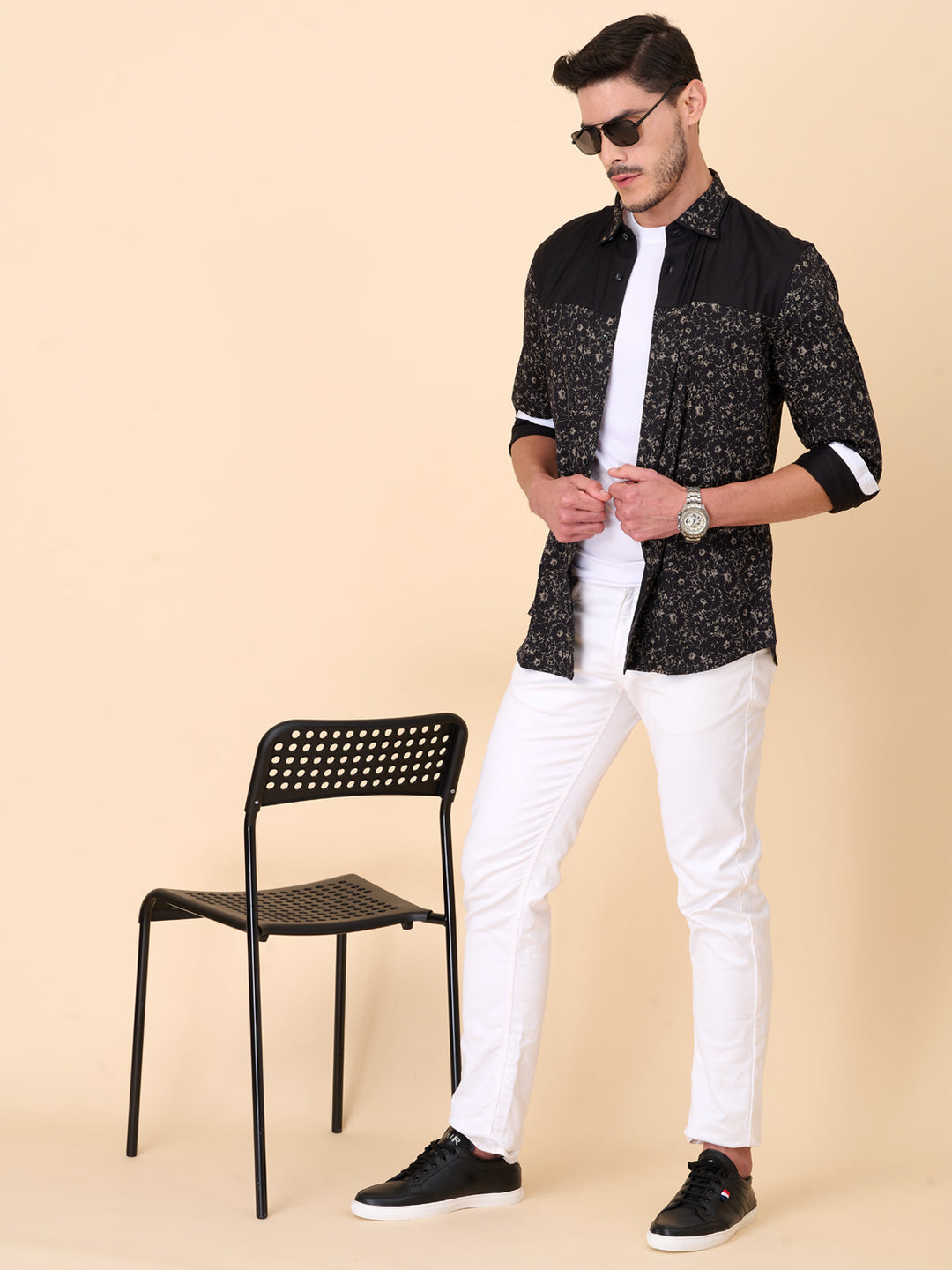 Black Party Shirt with Beige Accents