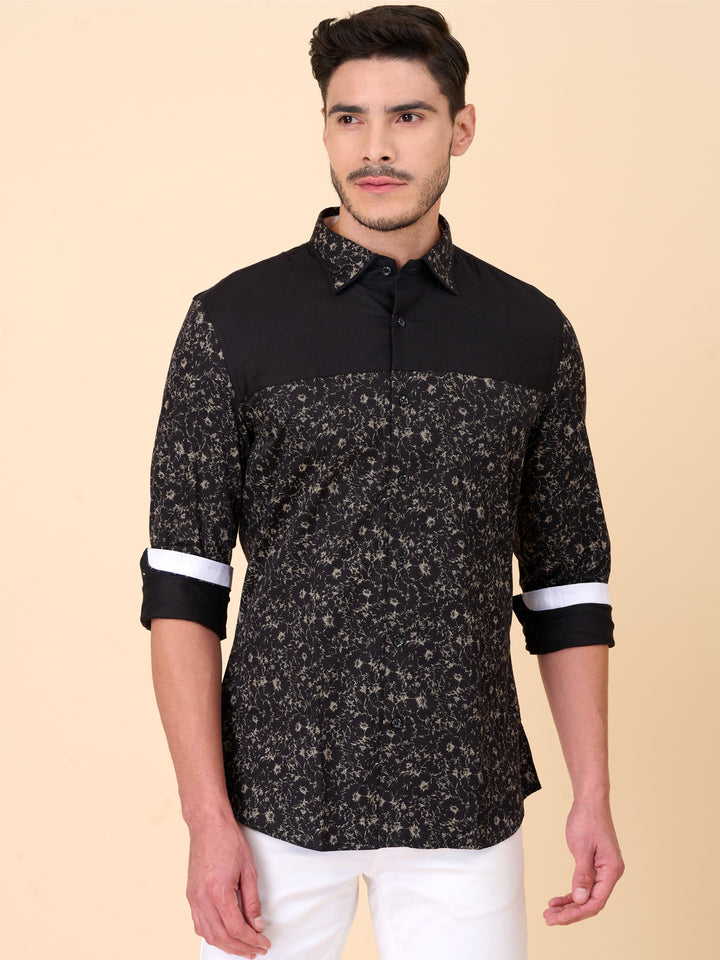 Black Party Shirt with Beige Accents