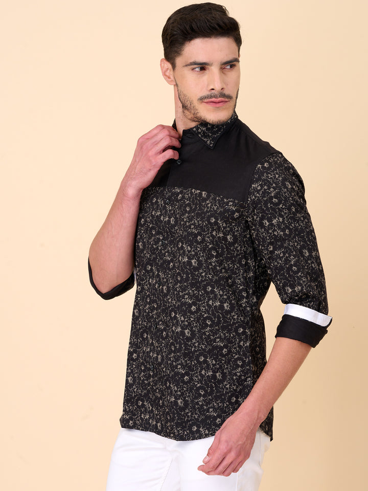 Black Party Shirt with Beige Accents