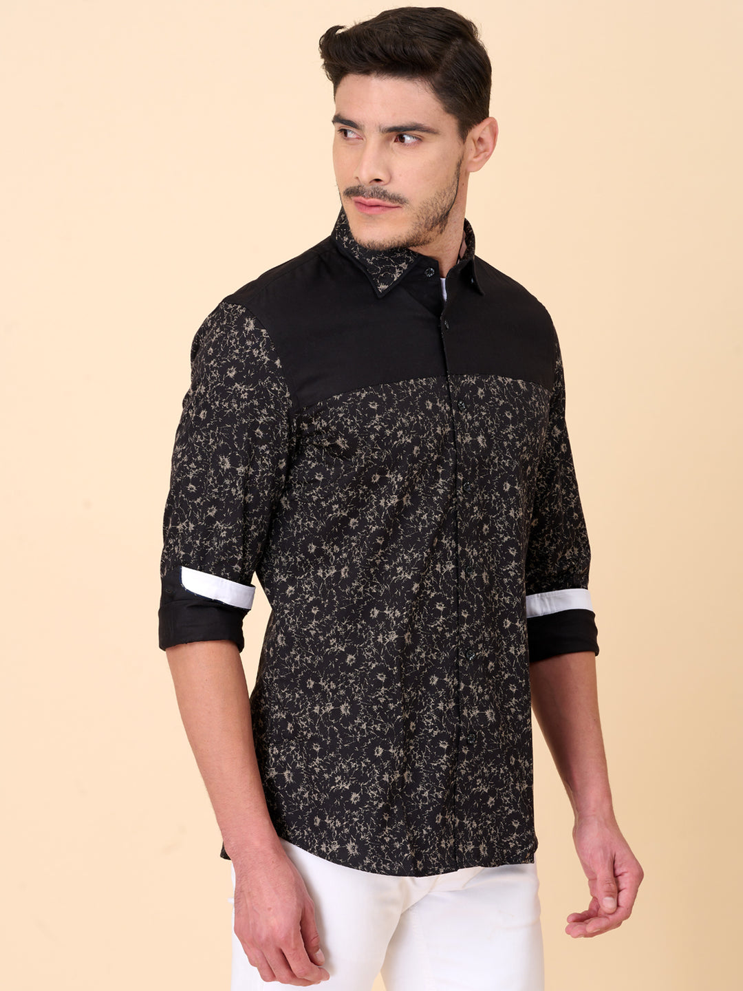 Black Party Shirt with Beige Accents