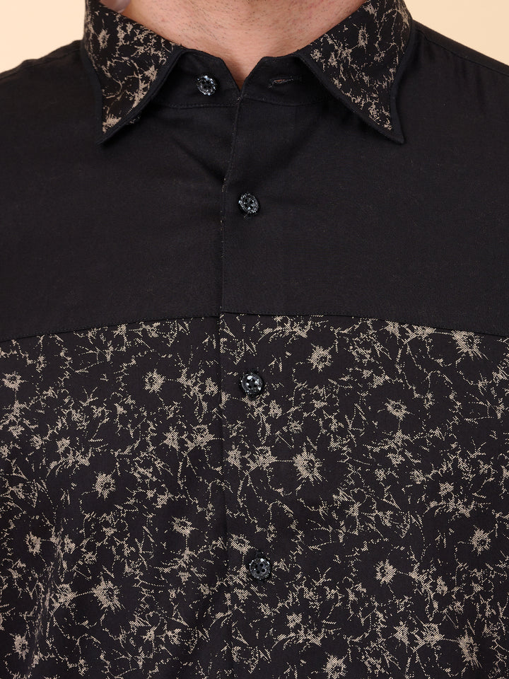 Black Party Shirt with Beige Accents