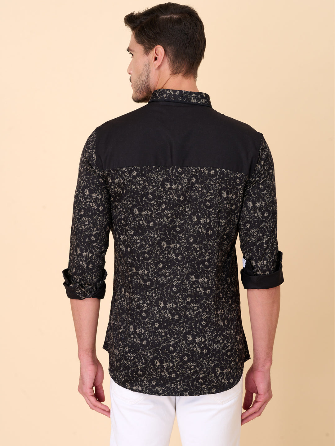 Black Party Shirt with Beige Accents